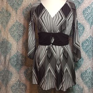 Grey and Black Geometric Print Long Sleeve Top